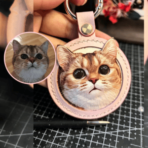 Custom Pet Memorial 3D Charm Cat Dog Tag Keychain Bag Pendant Handmade PU Leather Personalized Gift